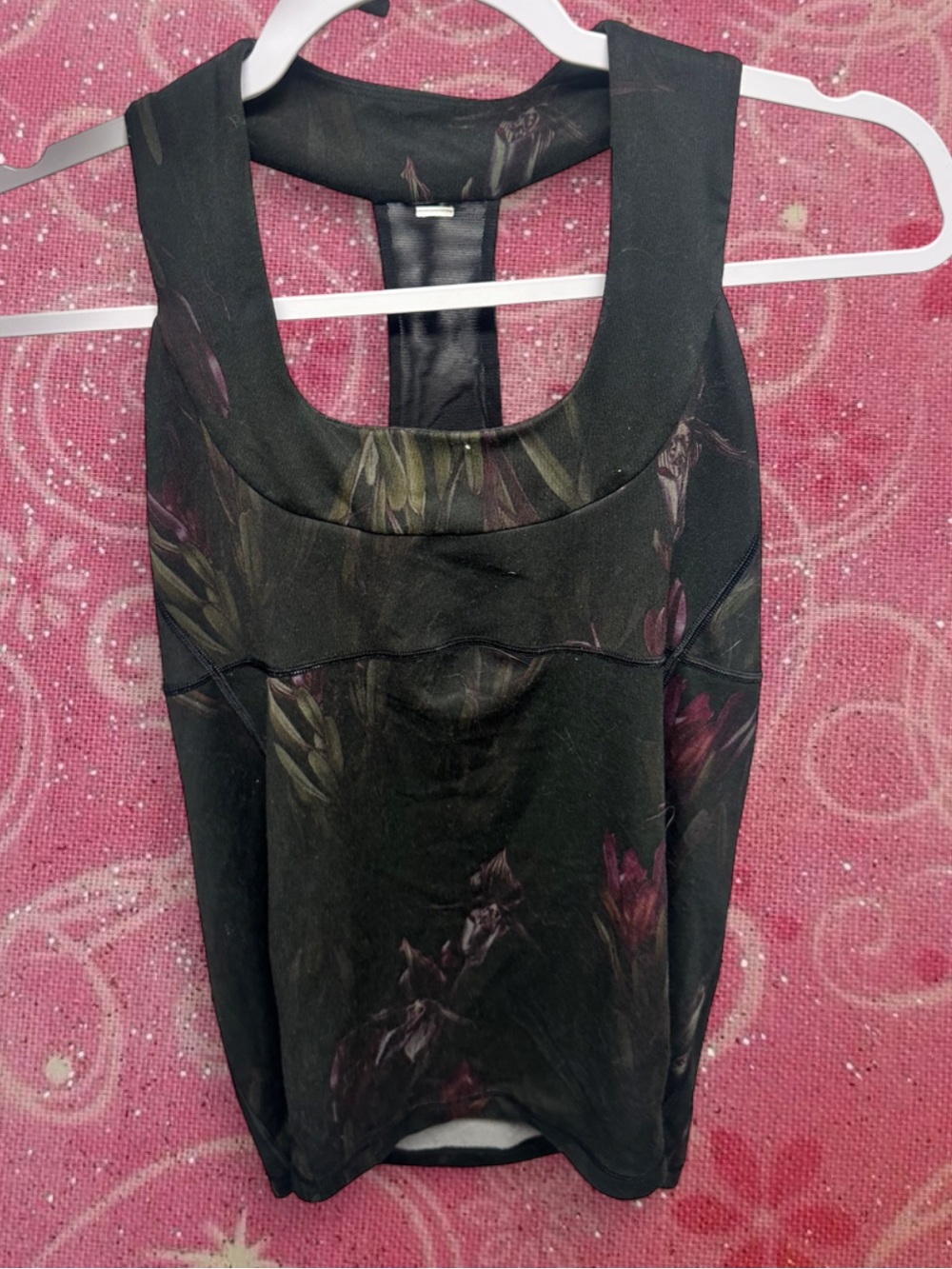lululemon athletica Black Floral Scoop-Back Tank